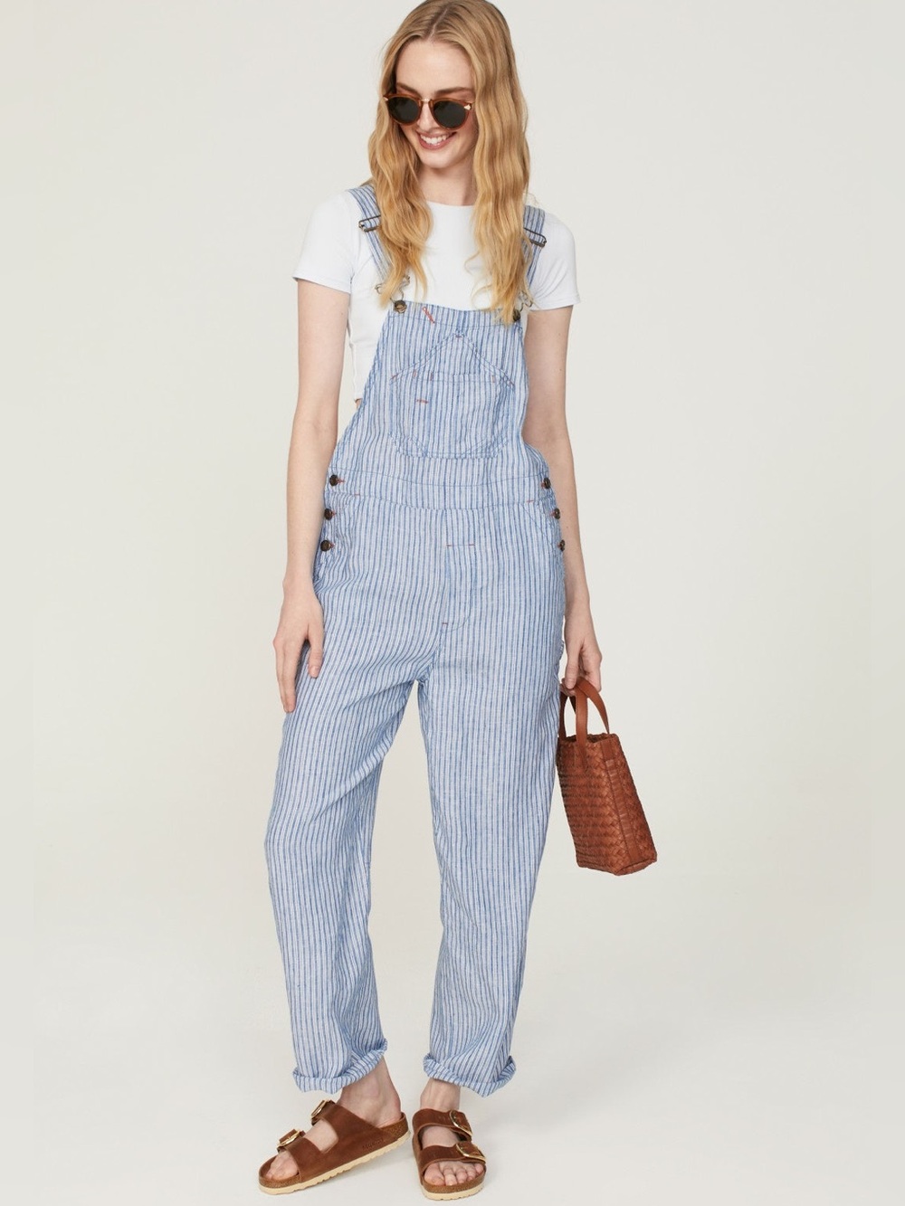 NWT Faherty Linen Mechanic Overalls skyway railroad stripe size XL